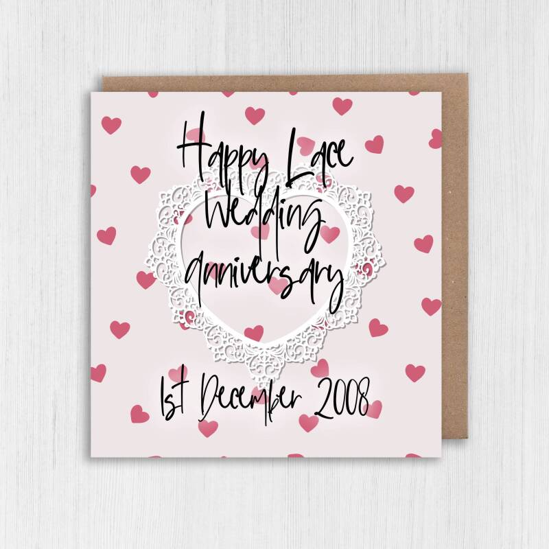 Personalised Lace (13th/13 years) anniversary card: Personalised with date (Size A6/A5/A4/Square 6x6") - A6: Single card