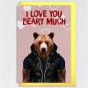 I love you beary much bear in clothes anniversary, love, bear pun card for wife, husband, partner (Animalyser) (Size A6/A5/A4/Square 6x6") - A6: Single card