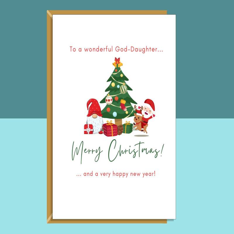 God-Daughter Christmas Card - Ideal personalised Xmas card for your God-Daughter - Blank inside - Large