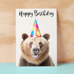 Birthday Card For Him or Her Fun Birthday Card of A Brown Bear Happy Birthday Card For Mum, Dad, Sister Brother - Small (4x6) / Blank Message