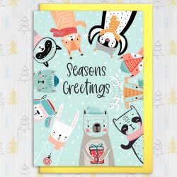 Seasons Greetings cute woodland animals Christmas, Holidays, Xmas, festive card for friends, mates, neighbours (Size A6/A5/A4/Square 6x6") - A6: Single card