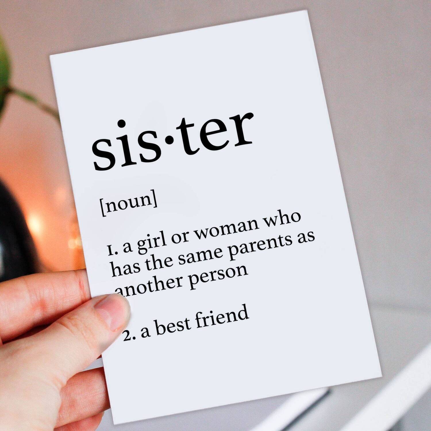 Dictionary definition of sister cute, heartfelt, sweet, best friend birthday card from brother, sibling (Size A6/A5/A4/Square 6x6") - A6: Single card