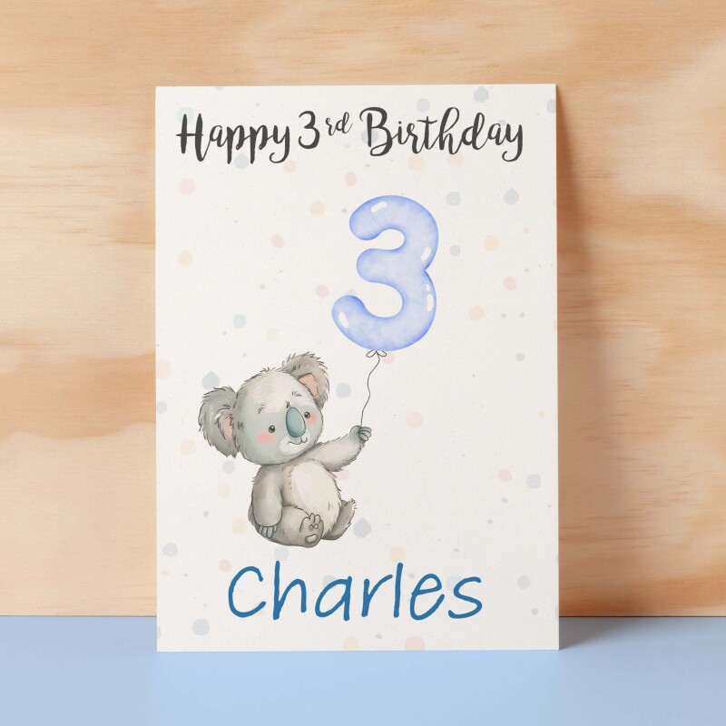 Personalised 1st, 2nd, 3rd, 4th, 5th Birthday Card for Son, Grandson, Nephew, Godson, Boys Koala Card - 1 - One - Blank Message