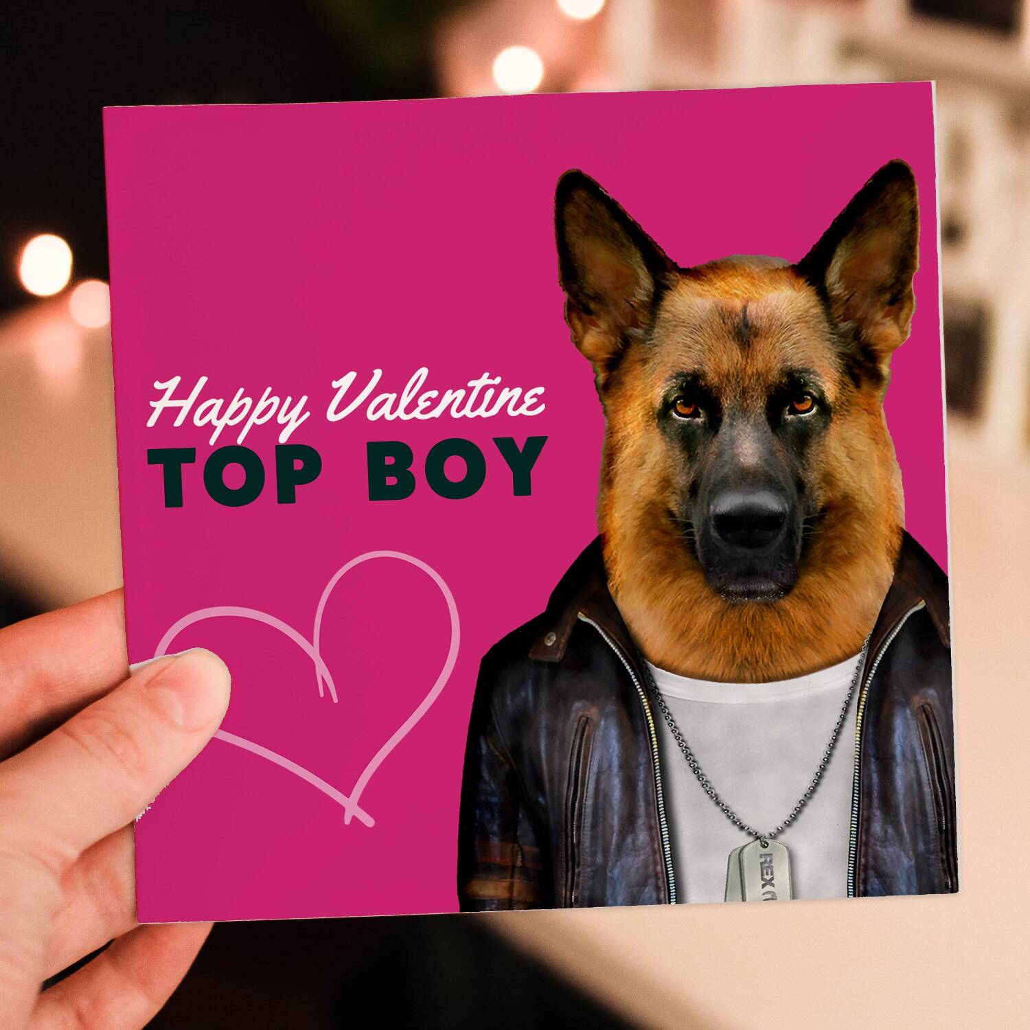 Happy Valentine Top Boy German Shepherd dog animal in clothes card for boyfriend, husband, male partner (Animalyser) Size A6/A5/A4/Square - A6: Single card