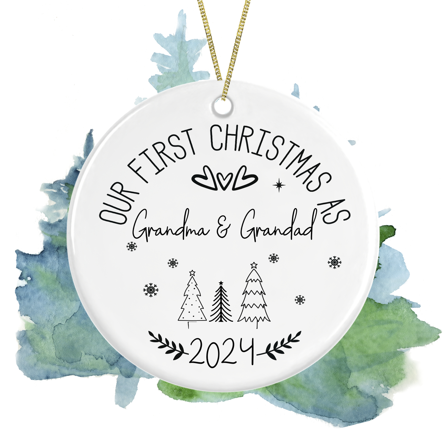 Personalised Ceramic Christmas Tree Decoration - First Christmas as Grandma & Grandad