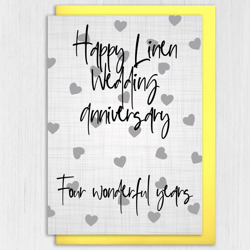 Linen 4th/four years anniversary card: Four wonderful years (Size A6/A5/A4/Square 6x6") - A6: Single card