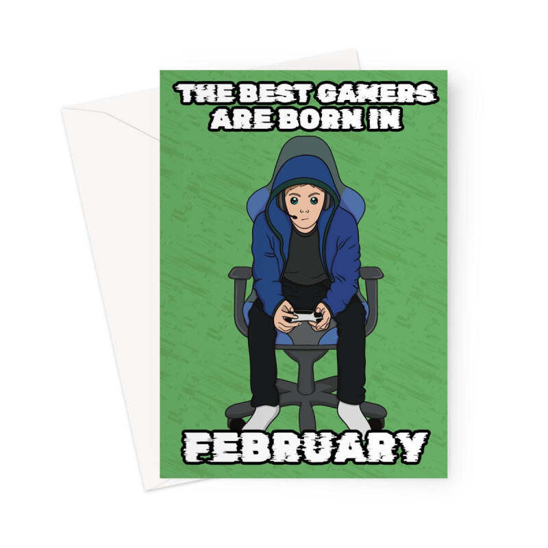 Gamer Birthday Card Born In February - A5 Portrait - 1 Card