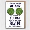 Pair of melons to stare at all day without getting a slap funny, rude, breasts, boobs, melons anniversary card (Size A6/A5/A4/Square 6x6") - A6: Single card