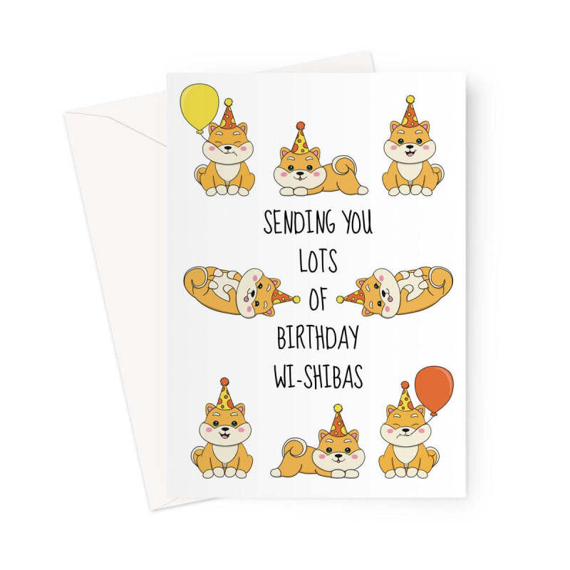 Cute Shiba Inu Birthday Card - A5 Portrait - 1 Card