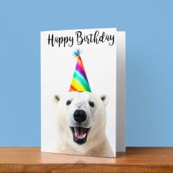 Birthday Card For Him or Her Fun Birthday Card of A Polar Bear Happy Birthday Card For Mum, Dad, Sister Brother - Small (4x6) / Blank Message