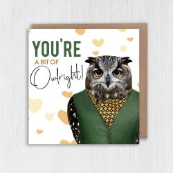 You're a bit of owlright owl, bird anniversary card for wife, husband, boyfriend, girlfriend (Animalyser) (Size A6/A5/A4/Square 6x6") - A6: Single card