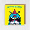 Monster cake 1st, 2nd, 3rd, 4th, 5th, 6th birthday card for children, child, boy, girl, kids, son, daughter (Size A6/A5/A4/Square 6x6") - A6: Single card