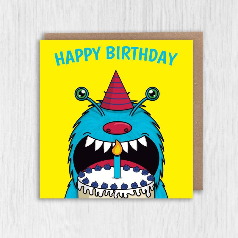 Monster cake 1st, 2nd, 3rd, 4th, 5th, 6th birthday card for children, child, boy, girl, kids, son, daughter (Size A6/A5/A4/Square 6x6") - A6: Single card