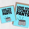 Love you stinky pants funny farting anniversary, Valentine’s Day card for boyfriend, husband, male partner (Size A6/A5/A4/Square 6x6") - A6: Single card