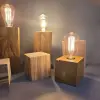 Buy 2 different size's get 3rd Free any size !! Edison Filament Bulbs in Wooden Block Bases, Rustic & Industrial Design, Natural Wood Unique Medium - Small