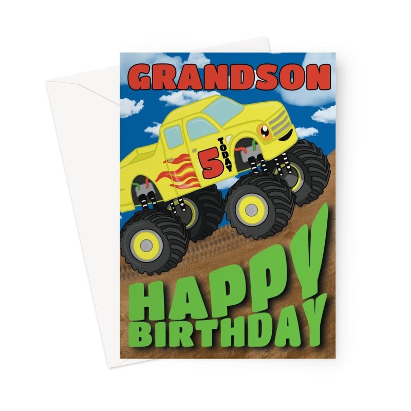Monster Truck Birthday Card - Grandson Age 5 - A5 Portrait - 1 Card