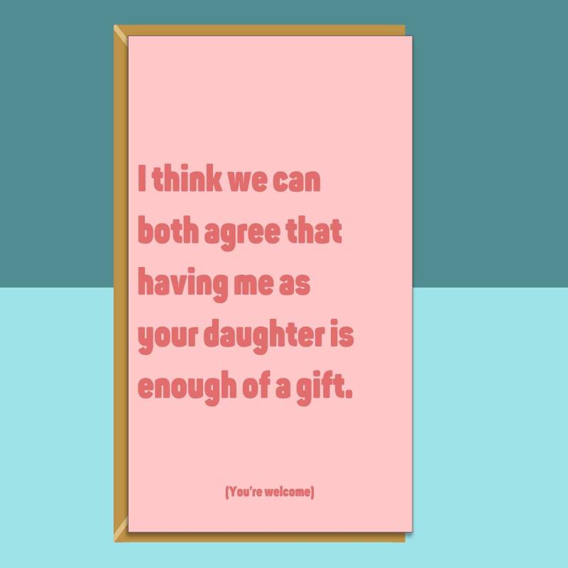 Funny Mum or Dad Birthday Card - Personalised - For Mother or Father - Pink Card - From Daughter - Blank inside