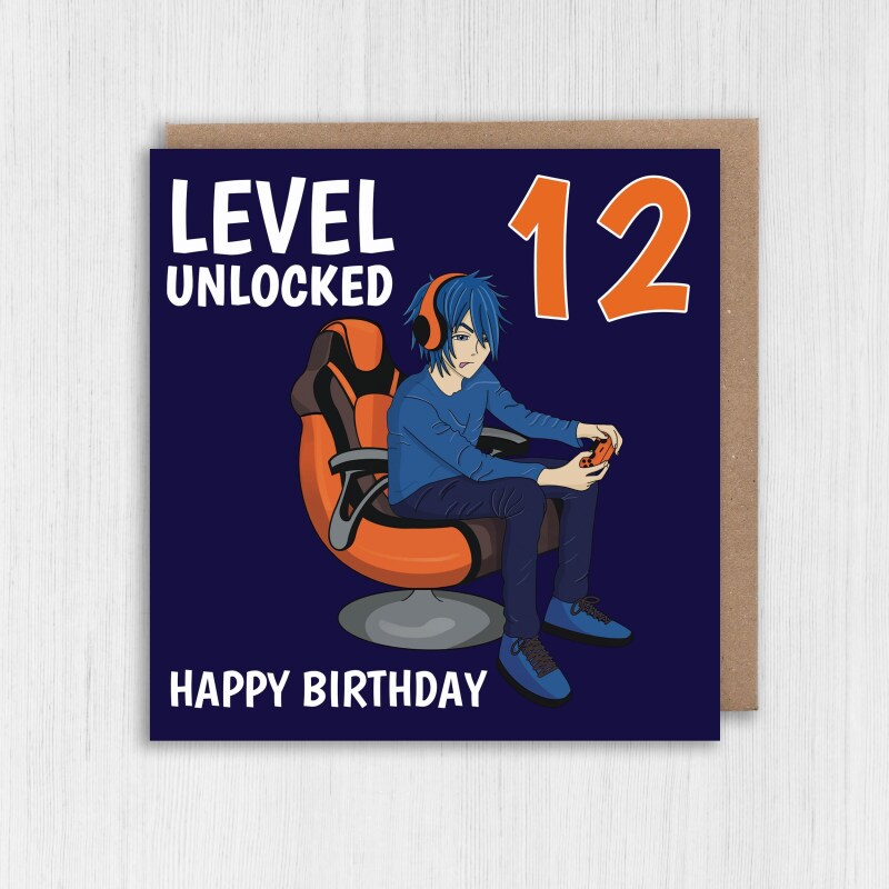 Level unlocked with any age gaming, gamer, teenager, children's, kids age card, 10th, 12th, 13th, 14th, 16th (Size A6/A5/A4/Square 6x6") - A6: Single card