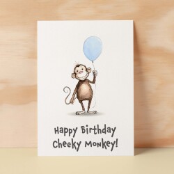 Birthday Card For Children Cute Monkey Birthday Card For Child Card For Boy Birthday Card For Girl Cheeky Monkey Fun Birthday Card For Kids - Small (4x6) / Blank Message