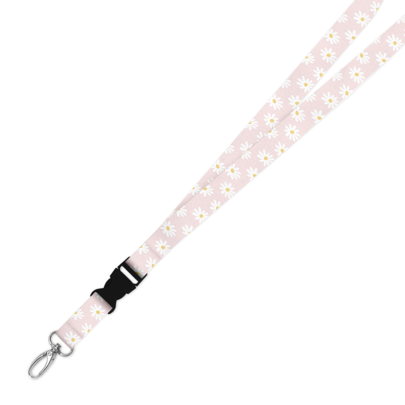 Double Breakaway Lanyard - Pink Daisy Background