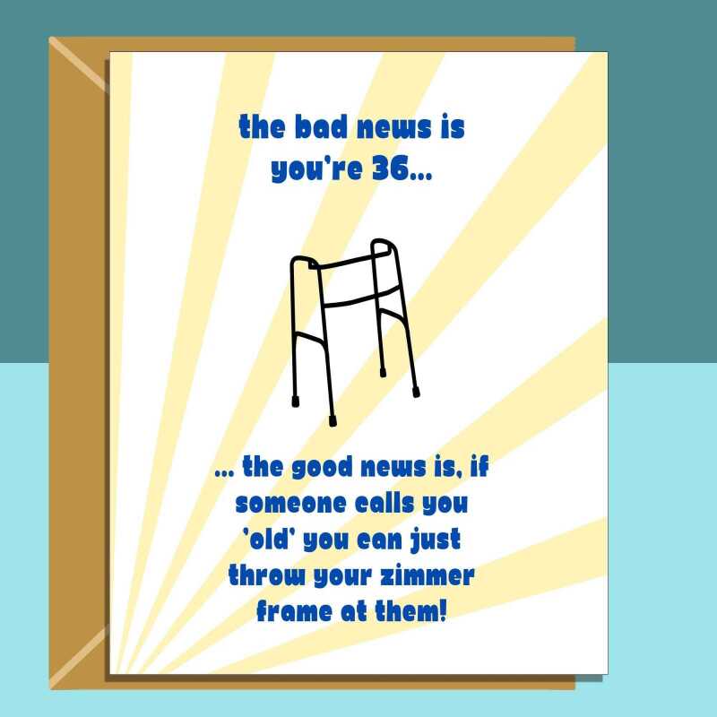 Funny 36th Birthday Card - Personalised inside if required - For Him or For Her, brother, sister, friend - Cheeky Card for 36 year old. - Blank inside - Regular - Matte