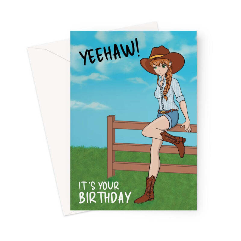 Cute Cowgirl Birthday Card - Anime Style - A5 Portrait - 1 Card