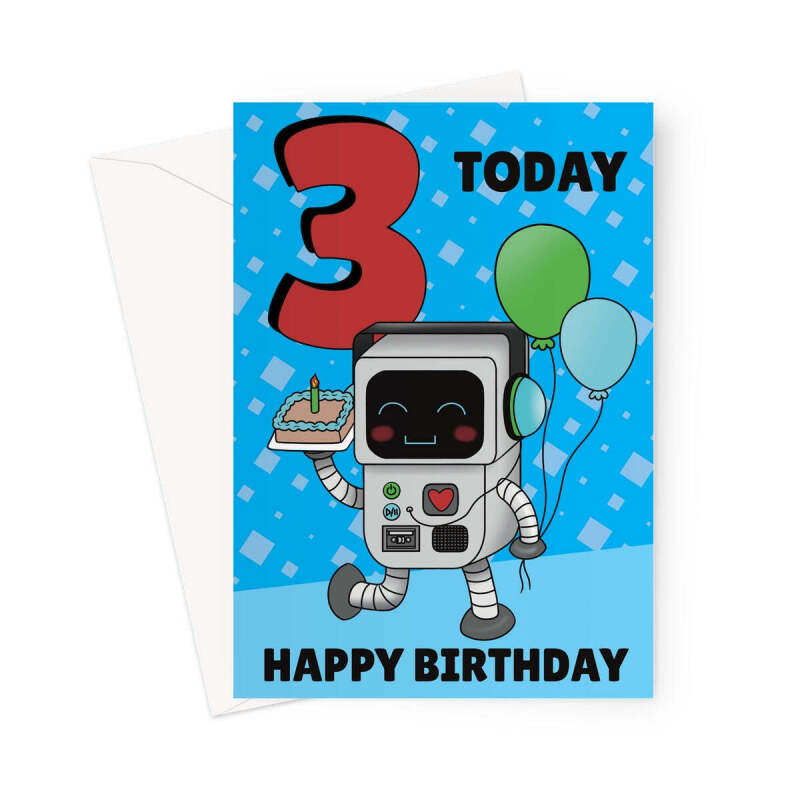 Happy 3rd Birthday Robot Card For A Boy - A5 Portrait - 1 Card