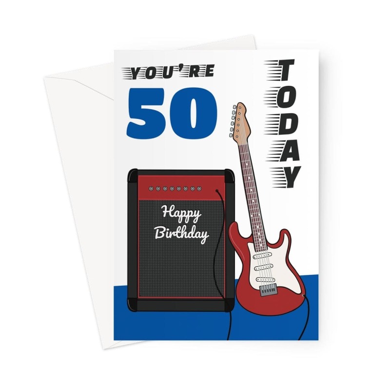 50th Birthday Card Rock Guitar - A5 Portrait - 1 Card