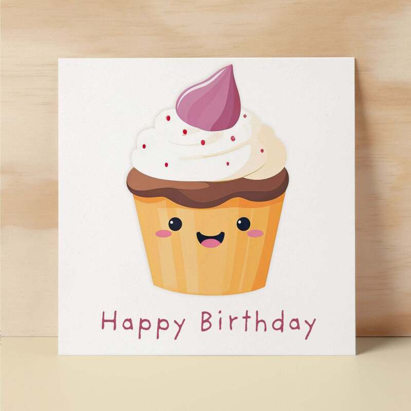 Birthday Card for Her Birthday Card For Sister or Mum Birthday Card For Friend Cute Cake Birthday Card For Him Birthday Card For Anyone - Square (6x6) / Blank Message