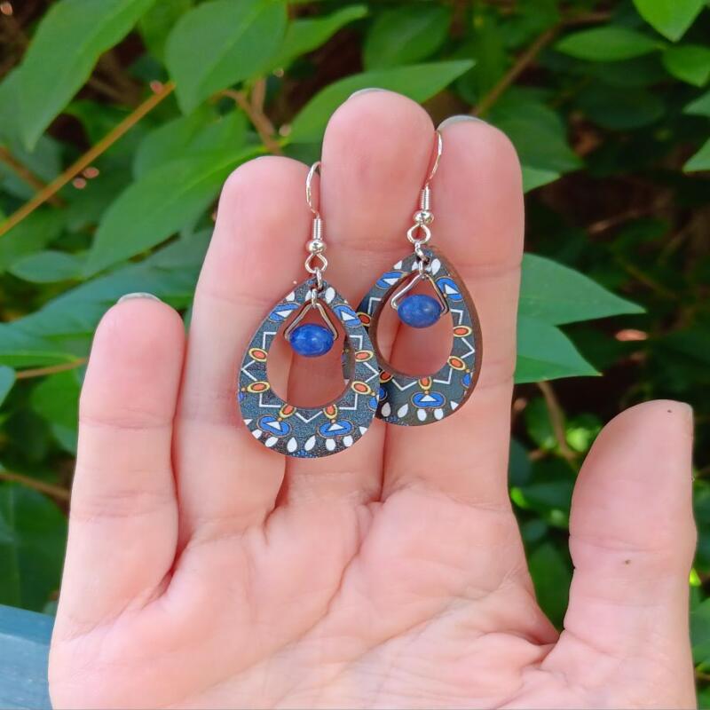 Sodalite and Wood charm Earrings