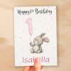 Personalised 1st, 2nd, 3rd, 4th, 5th Birthday Card for Daughter, Granddaughter, Niece, Goddaughter Girls Bunny Rabbit Card - 1 - One - Blank Message