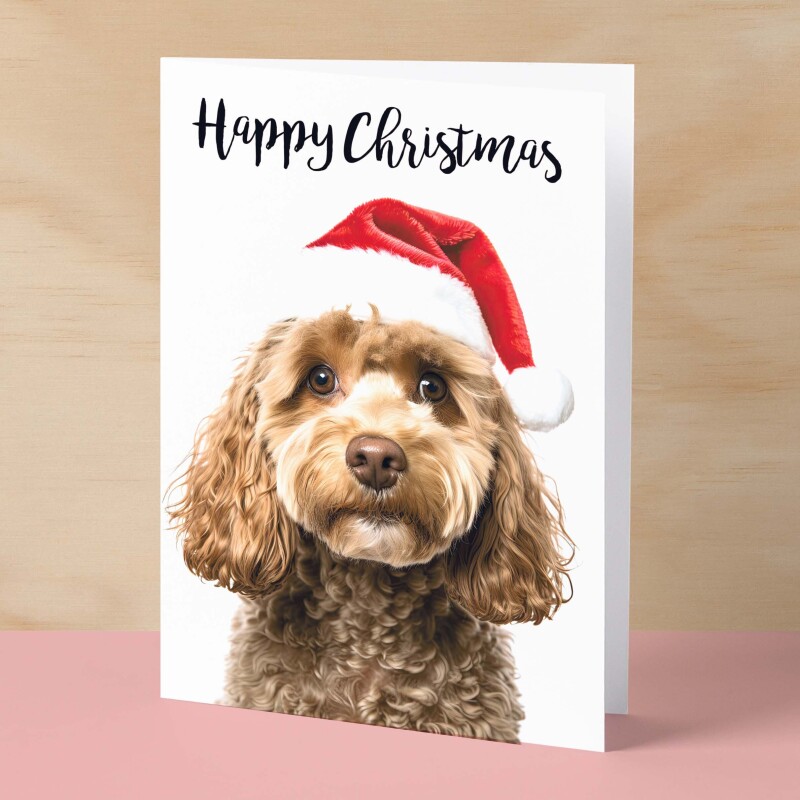 Christmas Card For Him or Her Christmas Card With A Dog Cockerpoo Dog Christmas Card For Anyone Friend or Relative Christmas Card of a Dog - Small (4x6) / Blank Message