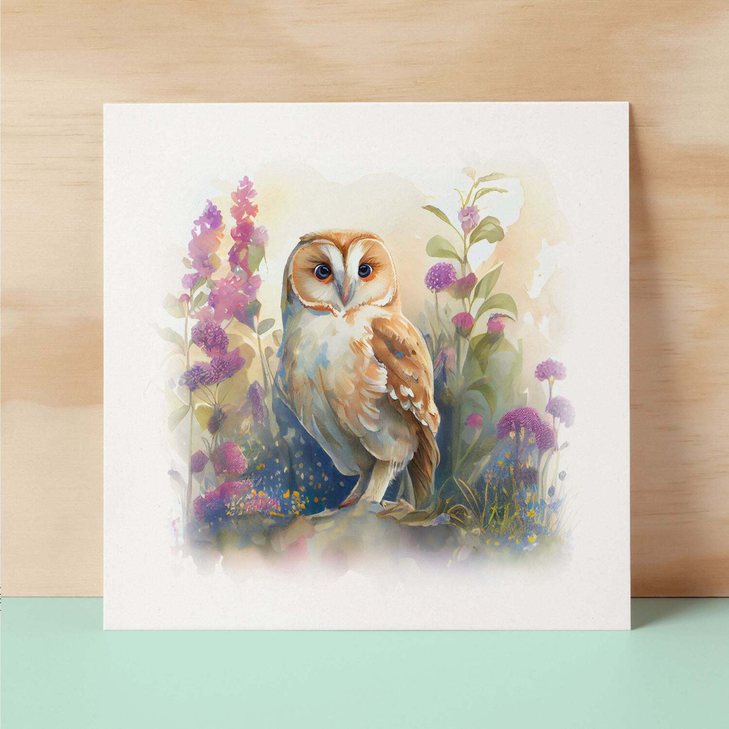 Notelet Card of a Owl For Anyone Any Occasion Card For Her or For Him Card For Birthday or Easter Card Thank You Card - Square (6x6) / Blank Message