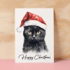 Cat Christmas Card Featuring A Black Cat Wearing a Santa Hat Fun Christmas Card For Him or Her Christmas Card For Anyone Christmas Gift - Small (4x6) / Blank Message