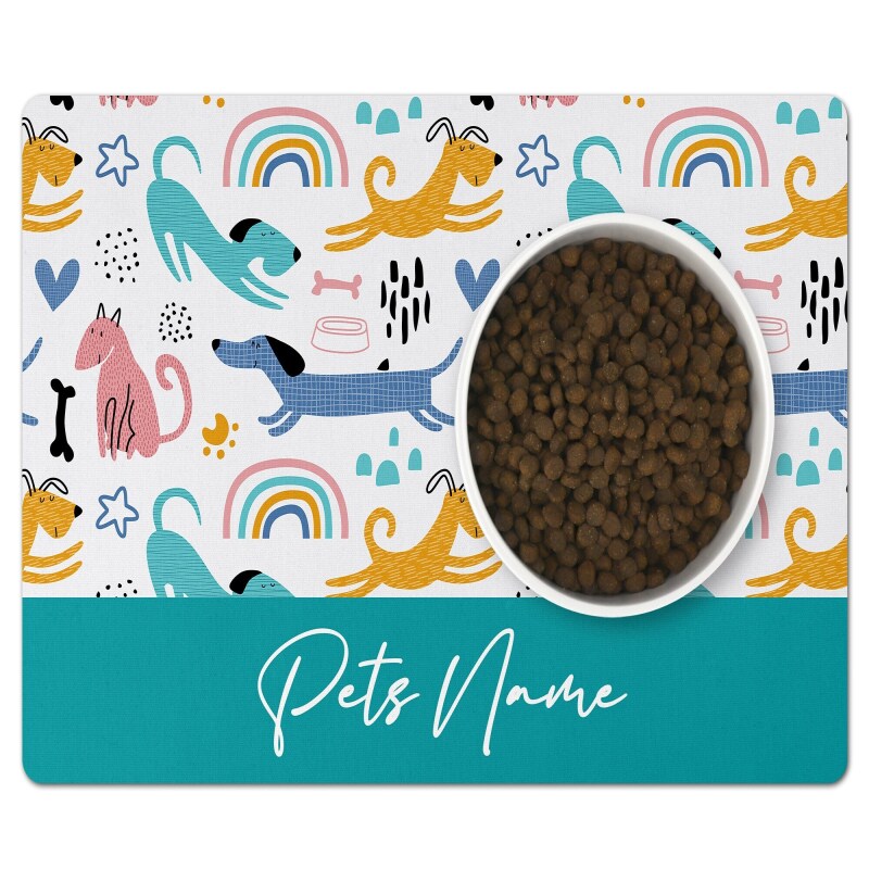 Dog Bowl Mat, Personalised Pet Bowl Mat, Customised Bowl Mat, Dog Food Mat, Puppy Bowl Mat, Cat Kitten Mat,Dog Mat Gift, Dog Lover Gift Mat - Blue