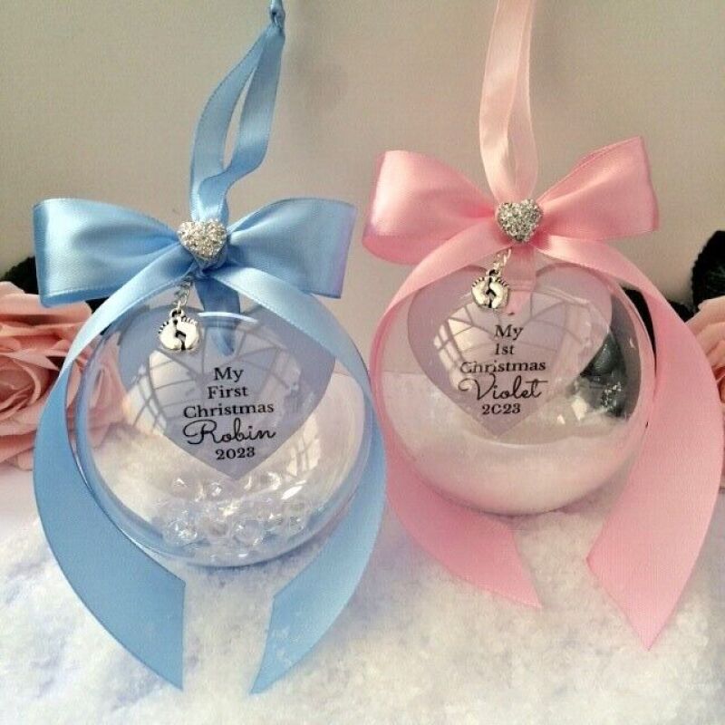 Personalised First Christmas Bauble,Baby's 1st Christmas Tree Bauble,Xmas Decor - Crystals