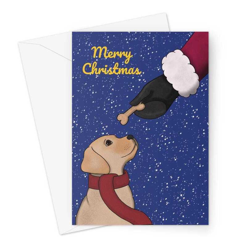 Merry Christmas Card - Golden Labrador Dog - A5 Greeting Card - A5 Portrait - 1 Card