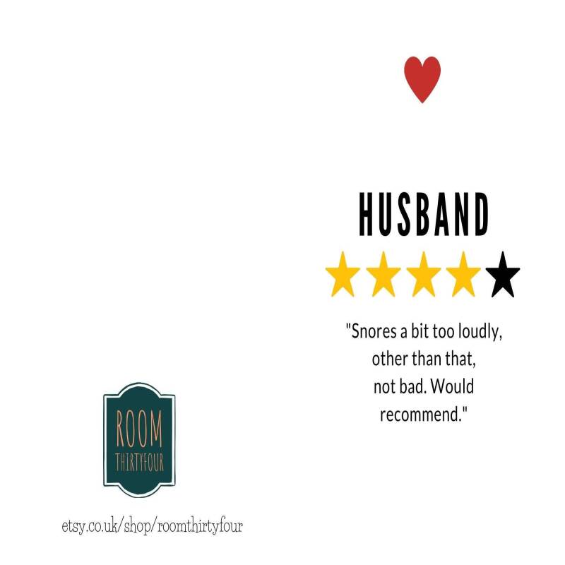 Husband - 4 Stars - Valentine's Card - For him - Snores too much!