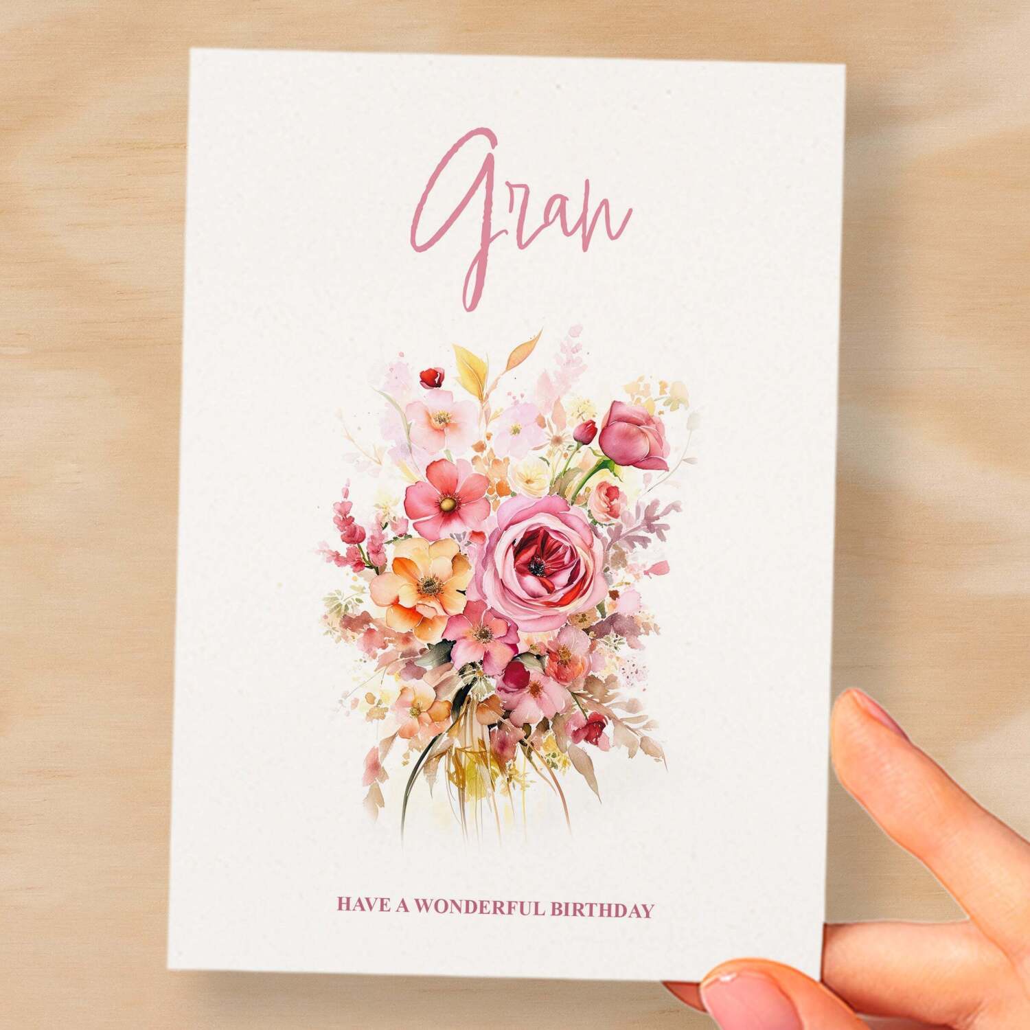 Birthday Card For Gran Card For Her Birthday Card for Gran Luxury Card For Gran Birthday Card for Loved One Gran Card Birthday Flower Card - Small (4x6) / Blank Message