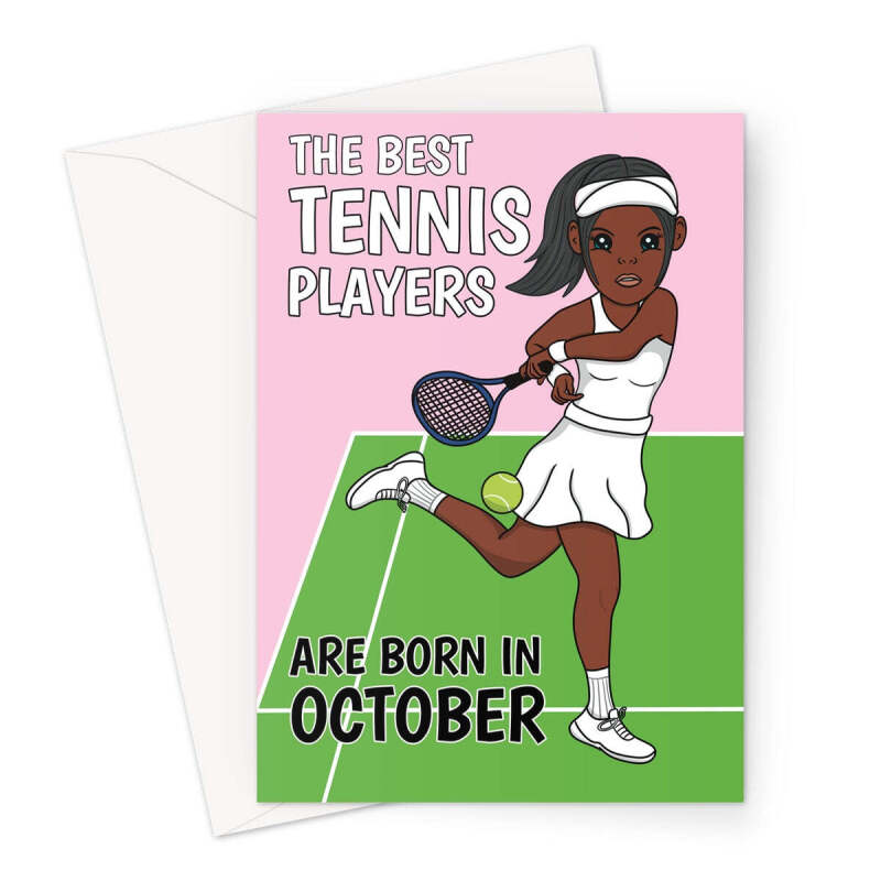 October Birthday Card For Women Tennis Player - A5 Portrait - 1 Card