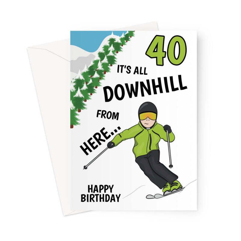 40th Birthday Card For Ski Lover - A5 Portrait - 1 Card