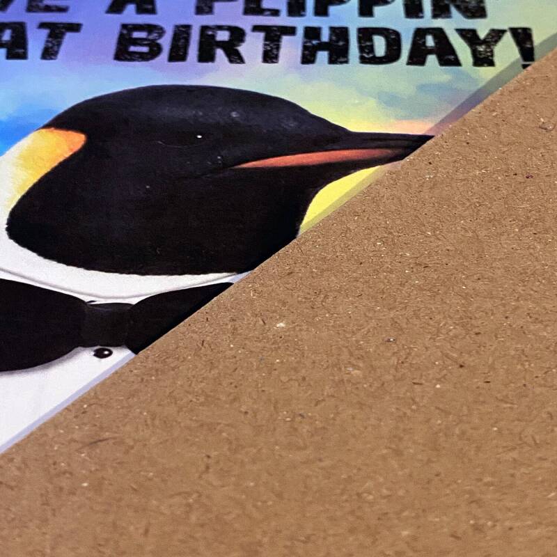 Have a flippin' great birthday penguin in clothes rainbow birthday card for children, niece, nephew (Animalyser) (Size A6/A5/A4/Square 6x6") - A6: Single card