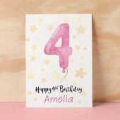 Personalised 4th Birthday Card For Girl Custom Name Card For Girl Forth Birthday Card For Child Birthday Card for Girl Custom 4th Birthday