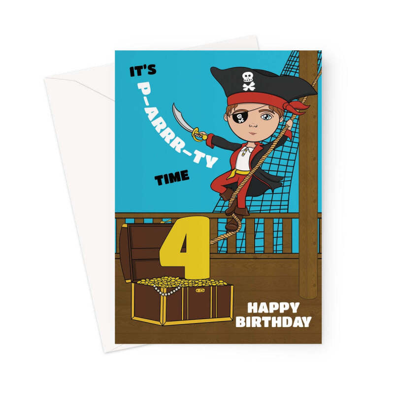 Pirate Birthday Card For Boy Age 4 - A5 Portrait - 1 Card