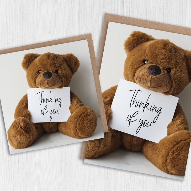 Thinking of you, teddy bear, cute, sweet, heartfelt, bereavement, with sympathy, sorry, loss, get well card (Size A6/A5/A4/Square 6x6") - A6: Single card