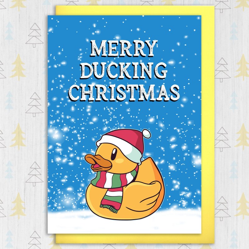 Merry Ducking Christmas funny autocorrect fucking duck Christmas, Holidays, Xmas, festive card for friend, mate (Size A6/A5/A4/Square 6x6") - A6: Single card