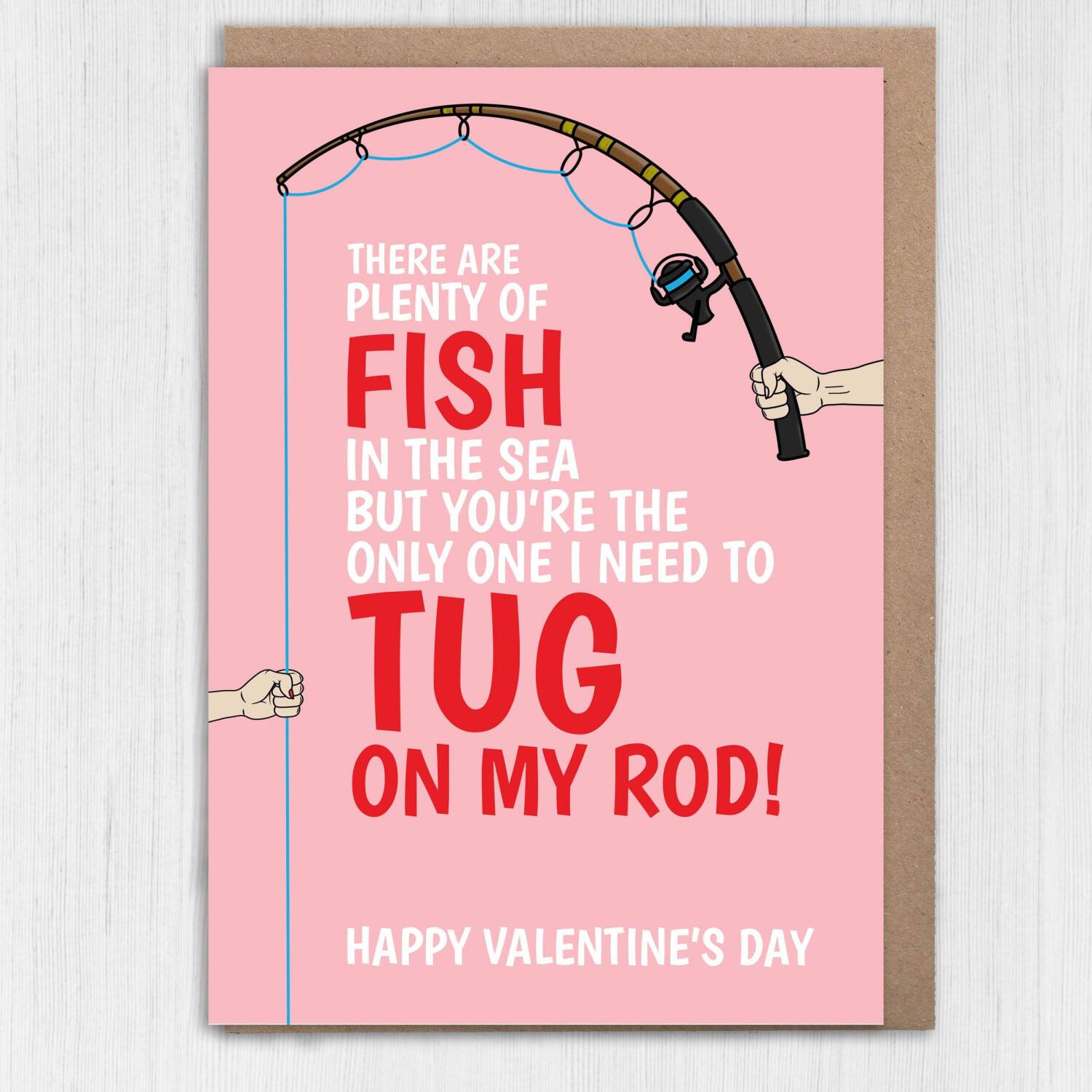 Tug on my rod, tug on your rod funny, rude, fishing Valentine's Day card for wife, husband, girlfriend, boyfriend, partner (Size A6/A5/A4) - A6: Single card - Red