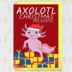 Axolotl Christmas presents, salamander, funny Holidays, festive, Xmas card for children, kids, child, niece (Size A6/A5/A4/Square 6x6") - A6: Single card