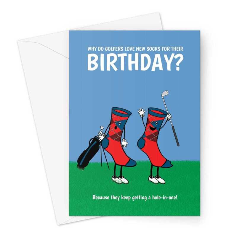 Happy Birthday Card - Funny Golf Socks Hole-In-One Joke - A5 Greeting Card - A5 Portrait - 1 Card