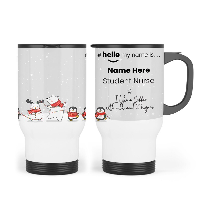 Hello My Name is Name Badge Christmas Personalised Premium Durable Name Badge #hello mynameis Name Badge, Nurse Bages, Christmas Name Badges - Travel Mug Only